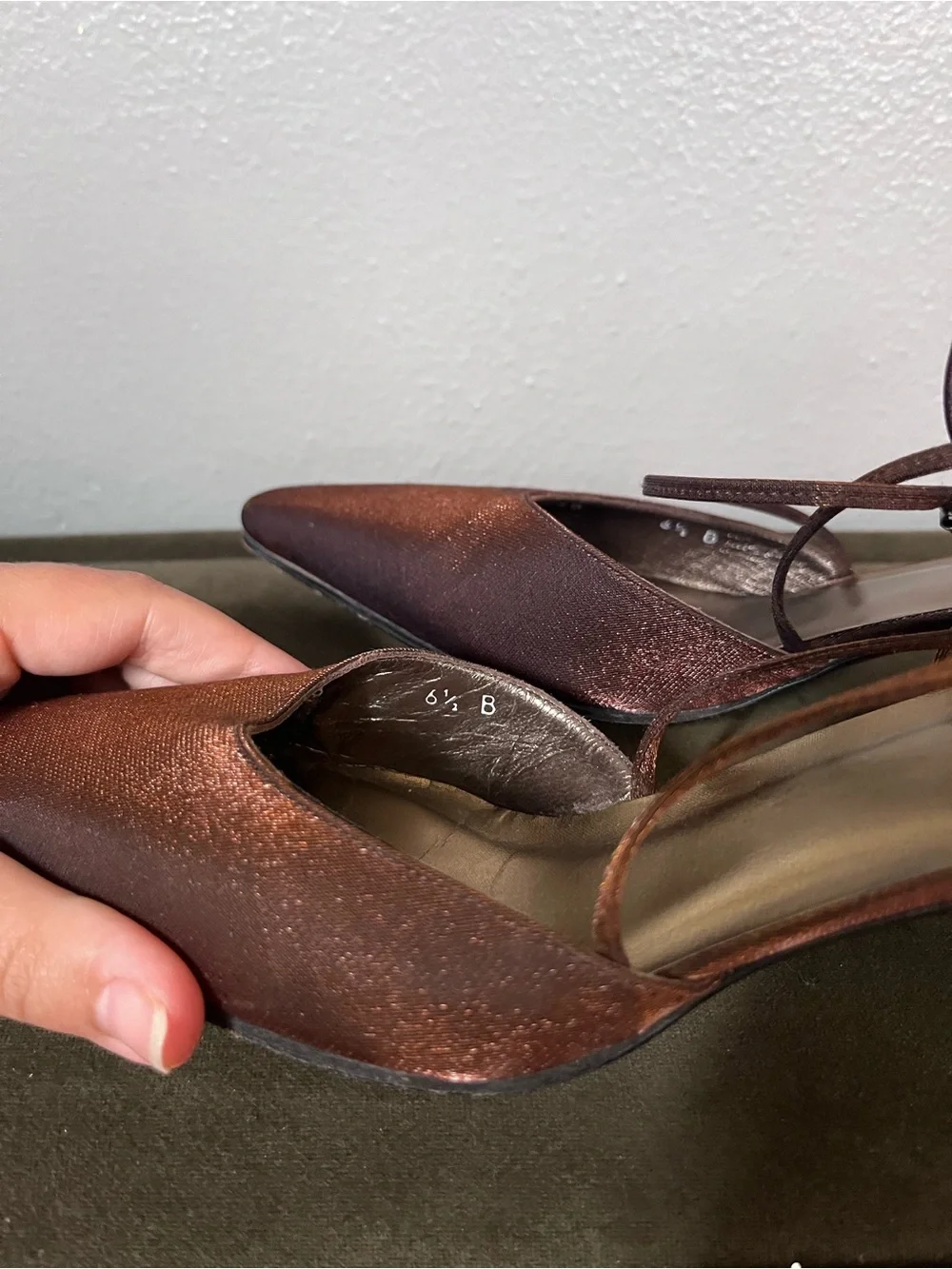 Stuart Weitzman Metallic Copper Slingback Kitten Heels